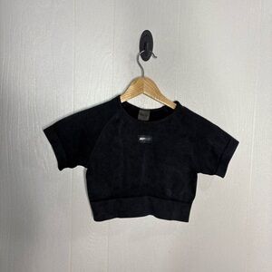 Bo+Tee systematic short sleeve crop top acid wash charcoal black size small